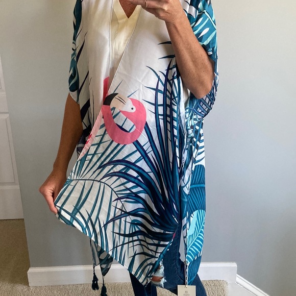 Flamingo Print Boho Kimono - Picture 6 of 9